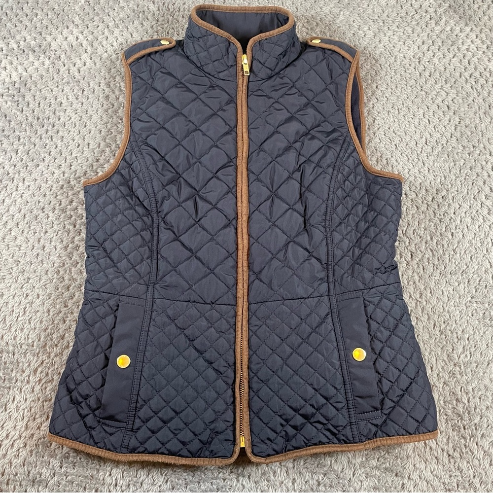 Talbots Women Vest Blue Quilted Size Small Petite Preppy Equestrian Quiet Luxury